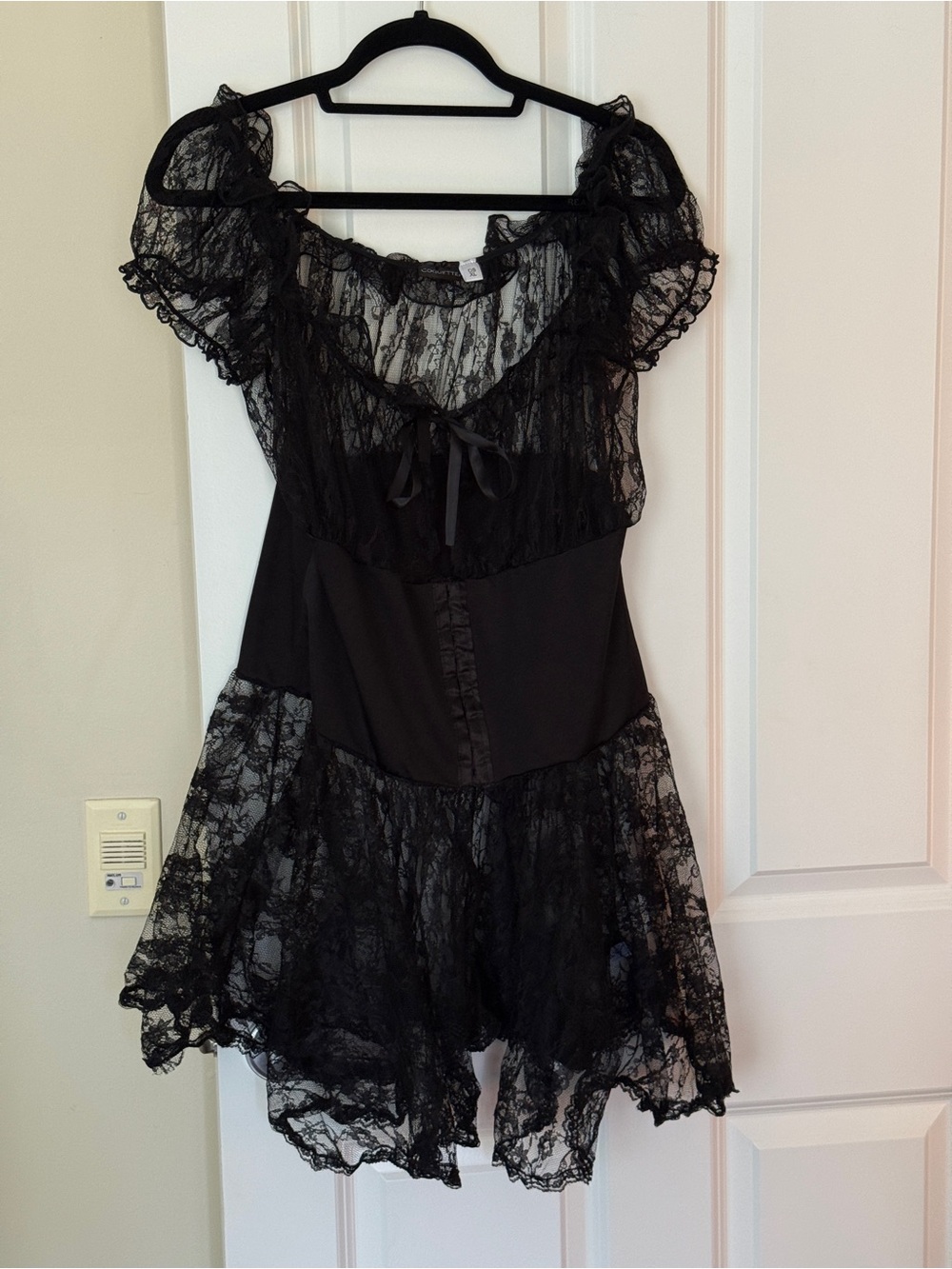 Coquette Sheer Black Lace Women's Babydoll Nightdress with Corset Waist Size XL - Picture 2 of 4